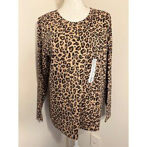 Womens Croft & Barrow Leopard Print Long-Sleeve Crewneck Tee 1X